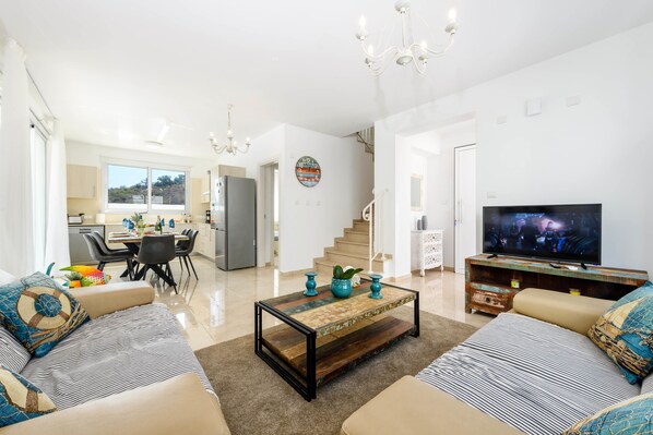 Villa, 3 Bedrooms, Private Pool | Living area | TV, fireplace