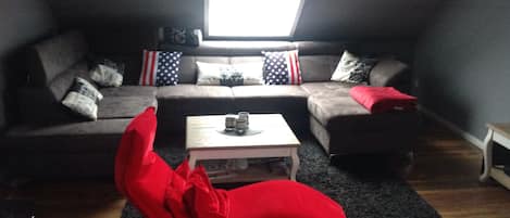 TV, DVD player, books, music library