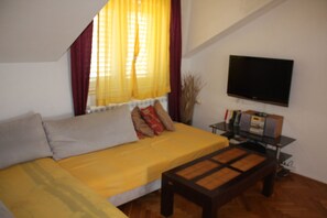 Téléviseur, lecteur de DVD, table de baby-foot, table de ping-pong