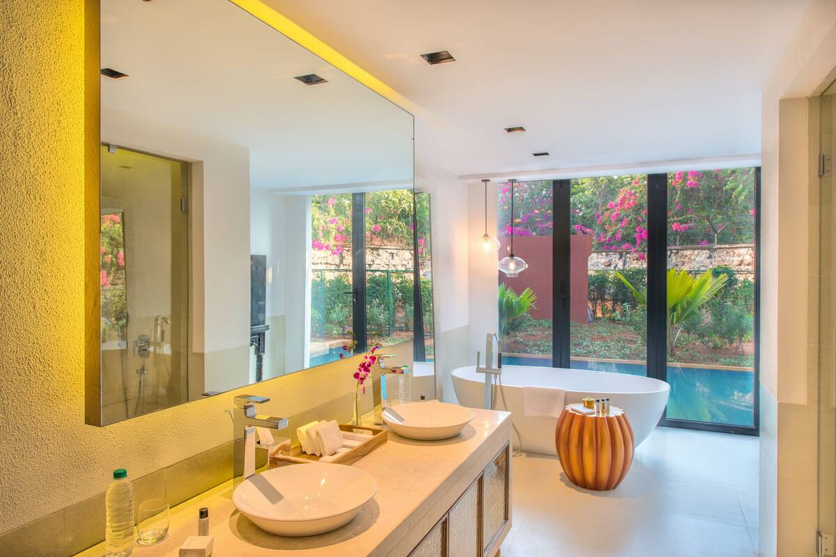 premier pool villa with private pool | bathroom | separate bathtub and shower, deep-soaking bathtub, free toiletries