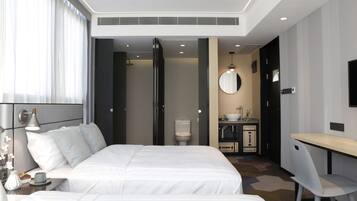 Shower, free toiletries, hair dryer, slippers