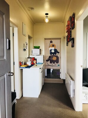 Fridge, microwave, highchair