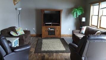 Smart TV, video games, DVD player, foosball