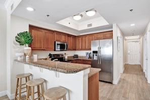 Fridge, microwave, oven, stovetop - Seawind 405 | Gorgeous updates! Perfect beach view and walk to dine, shop, more! (Gulf Shores)