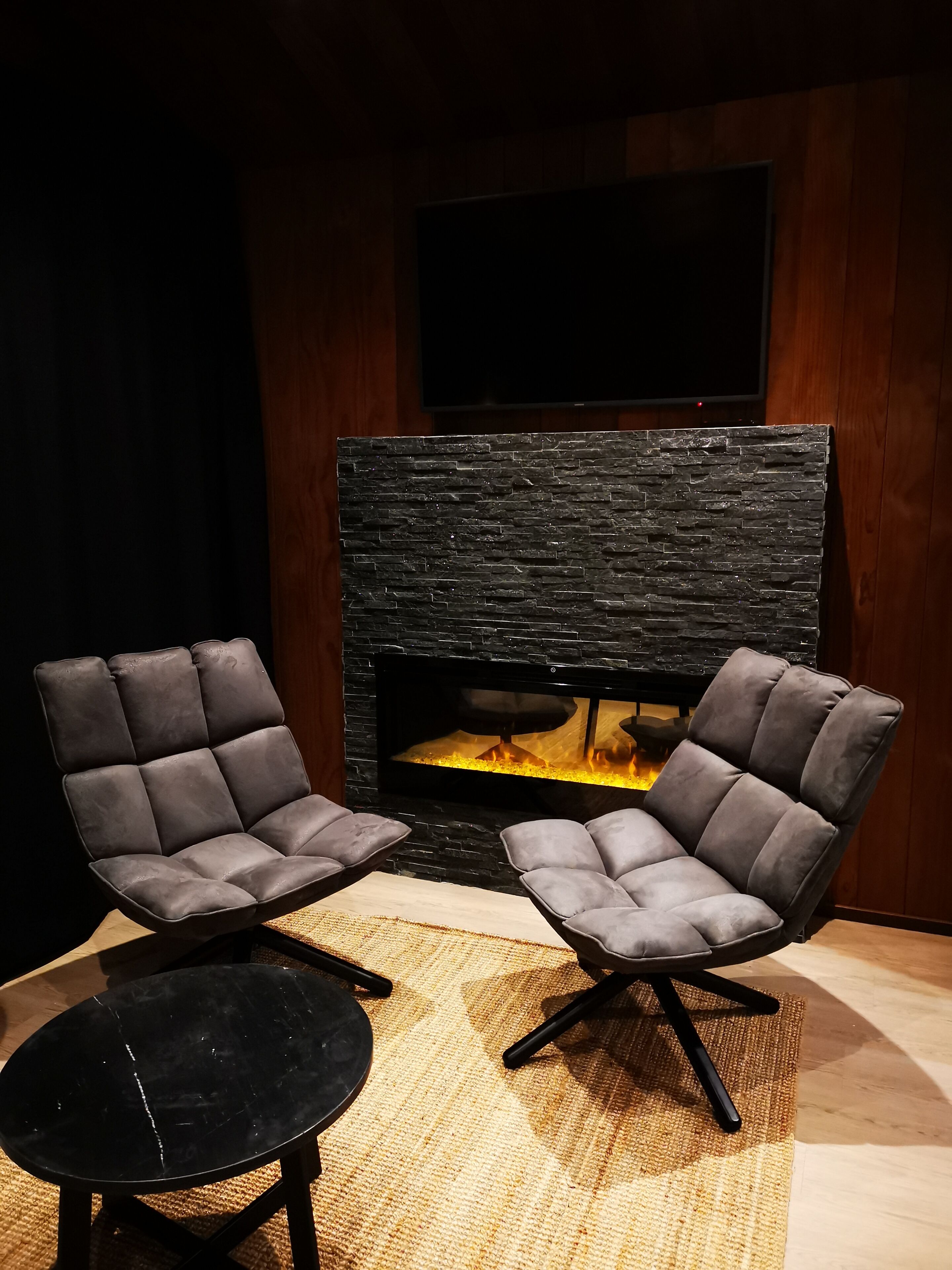 inari arctic chalet | fireplace