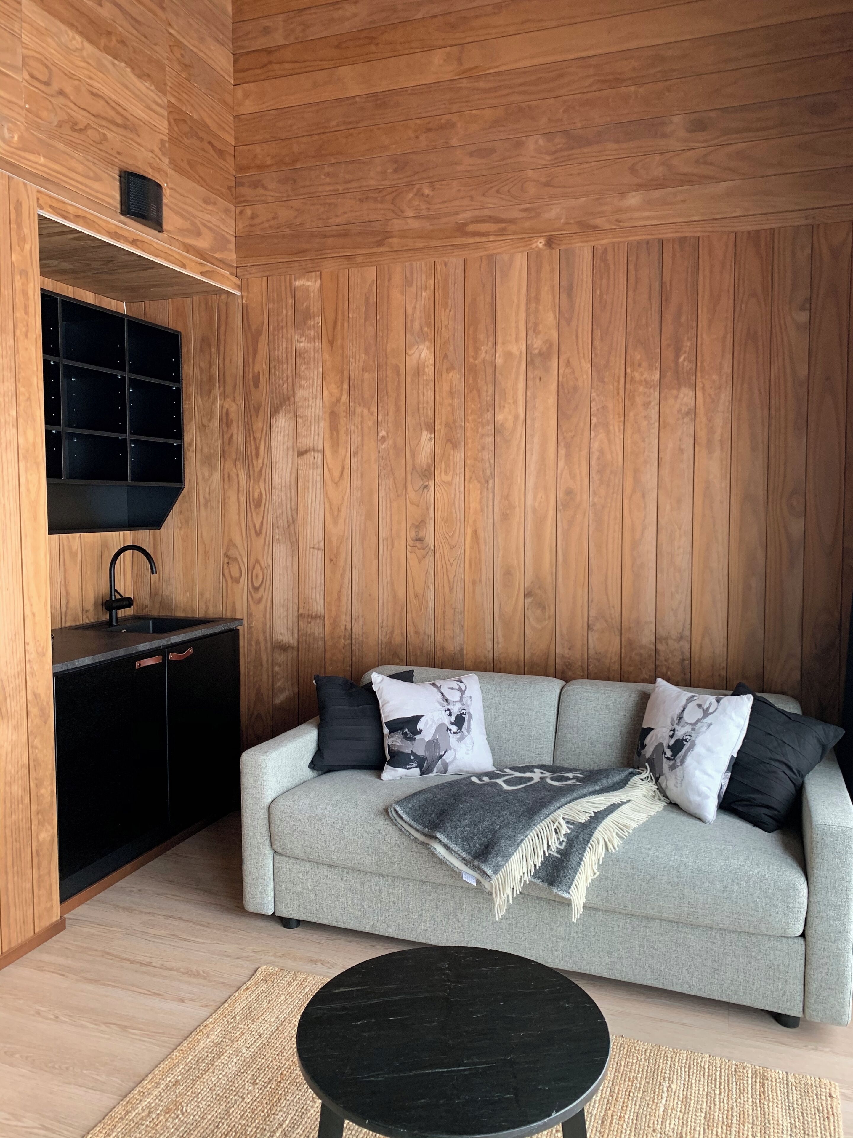 inari arctic chalet | living area | heated floors
