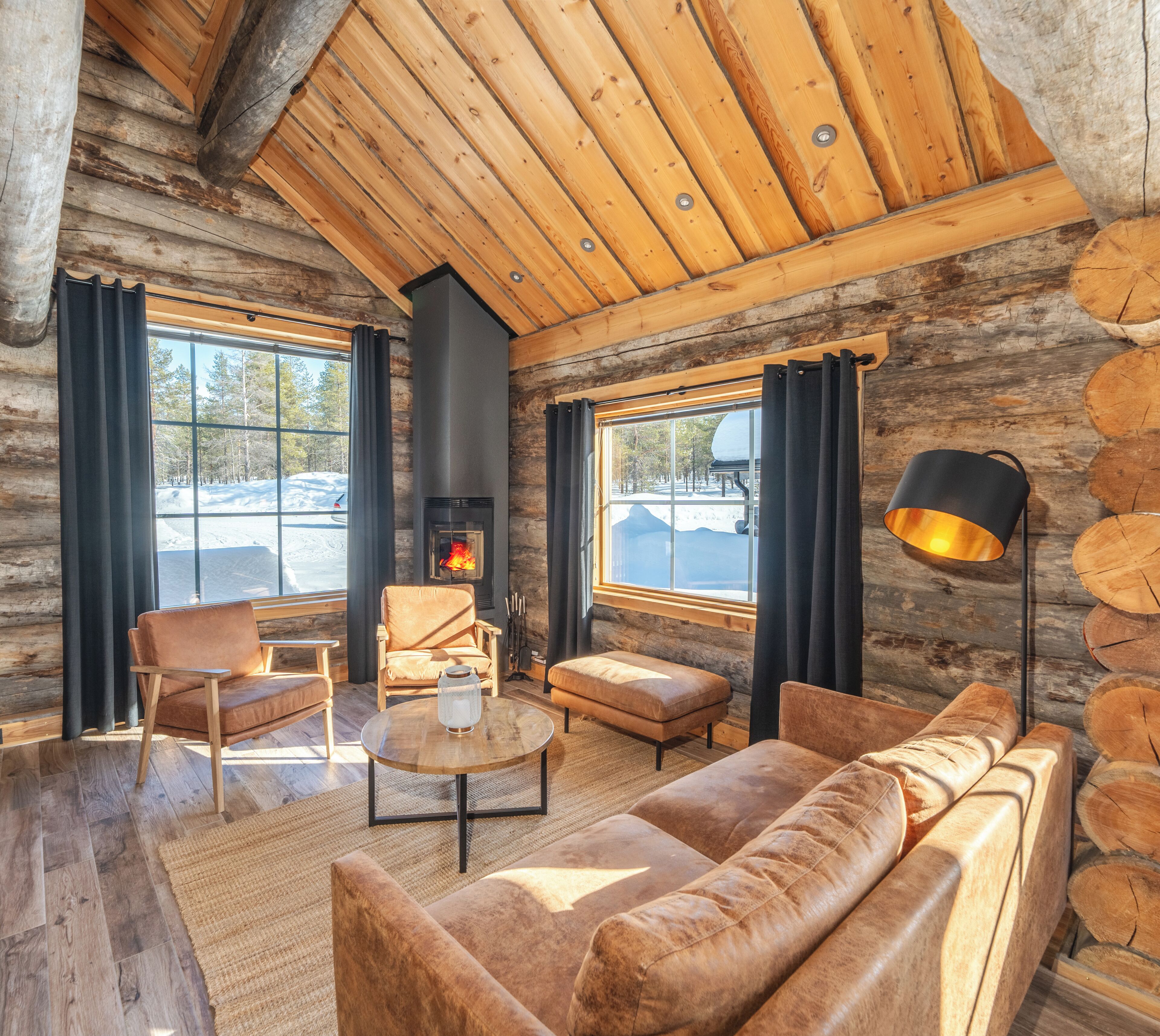 riverside log cabin | living area | heated floors