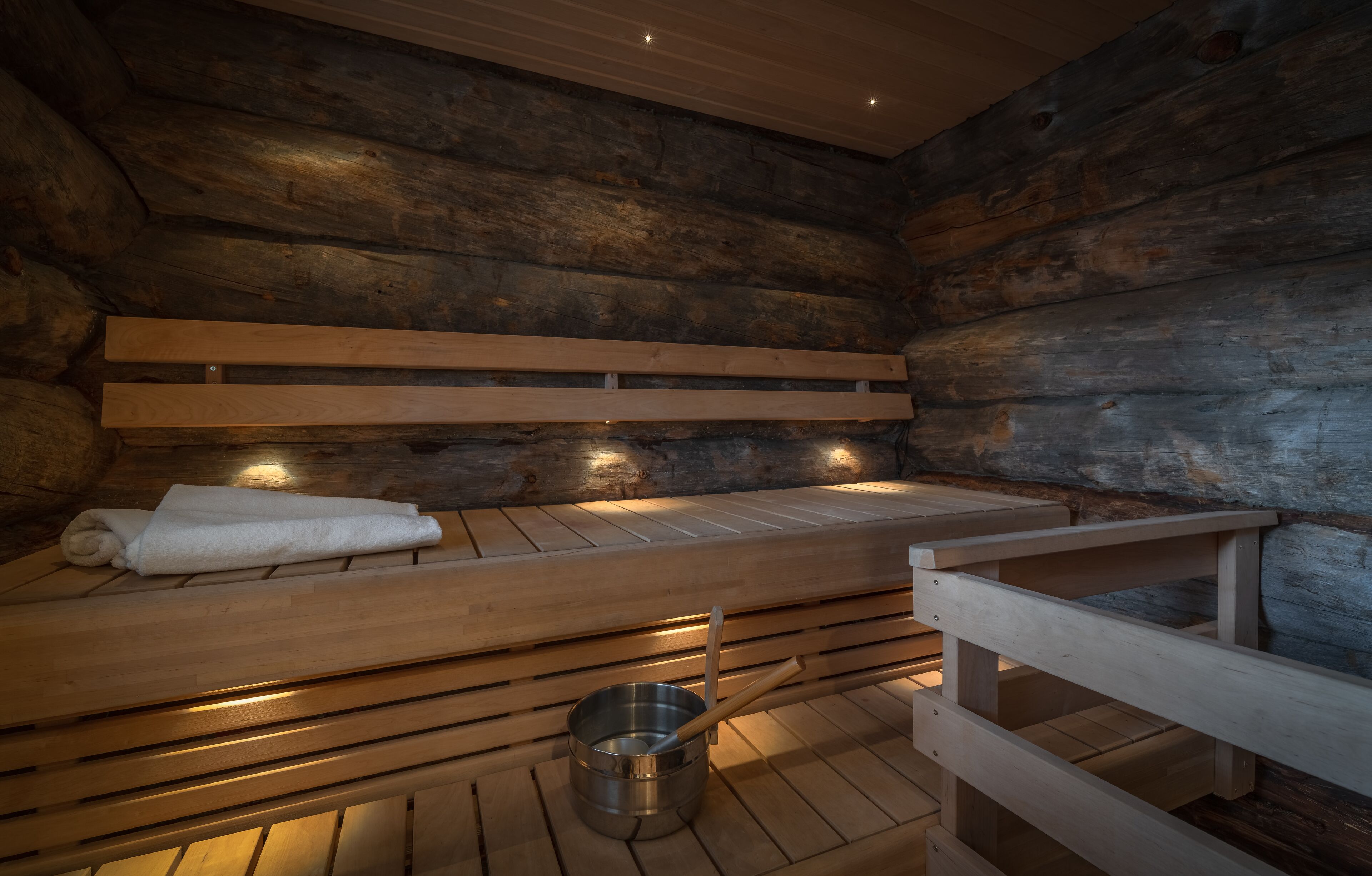 log suite cabin | bathroom | shower, hair dryer, towels, toilet paper