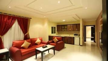 Superior Apartment, 1 Bedroom, City View | Living area | 42-inch LED TV with cable channels, TV