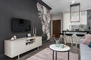 Superior Apartment, 1 Bedroom, Balcony | Living room | 50-inch flat-screen TV with cable channels, TV - Dom&House-Apartments Neptun Park Premium (Gdansk)
