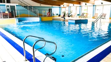 Indoor pool, open 4:00 PM to 8 PM, sun loungers