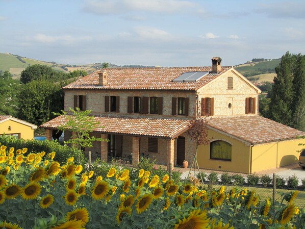 A two-story building with a tiled roof, a chimney, and a balcony. - Agriturismo La Vecchia Fonte (Castelbellino)