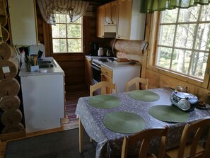 Chalet, Sauna, Seeseite | Essbereich im Zimmer