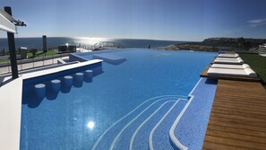 Utomhuspool, parasoller och solstolar