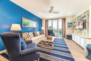 King Pool View Suite | Living area | 54-inch flat-screen TV with cable channels, TV - Margaritaville Resort Orlando with H2O Waterpark (Kissimmee)