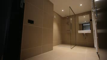 Shower, free toiletries, hair dryer, towels