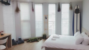 Desk, blackout curtains, free WiFi