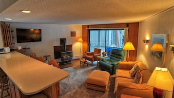 Basic Condo, 2 Bedrooms, Fireplace | Living area | TV, fireplace, DVD player