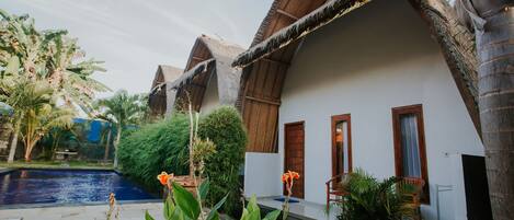 Habitació familiar, 1 dormitori, accés a la piscina, vistes a la piscina | Terrassa o pati