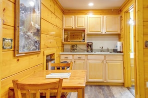 Fridge, microwave, coffee/tea maker, toaster