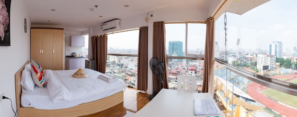 Desk, blackout curtains, iron/ironing board, free WiFi
