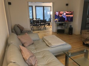 Smart-TV, Kamin, DVD-Player, Bücher