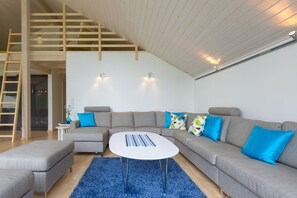 TV connectée, cheminée, livres