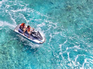 Private beach, white sand, sun loungers, beach umbrellas