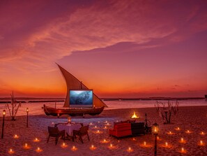 Private beach, white sand, sun loungers, beach umbrellas