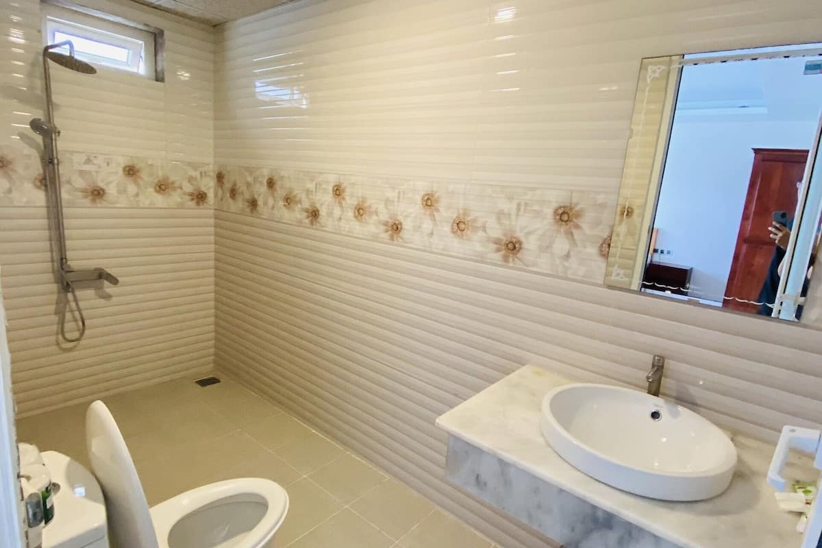 shower, free toiletries, hair dryer, slippers