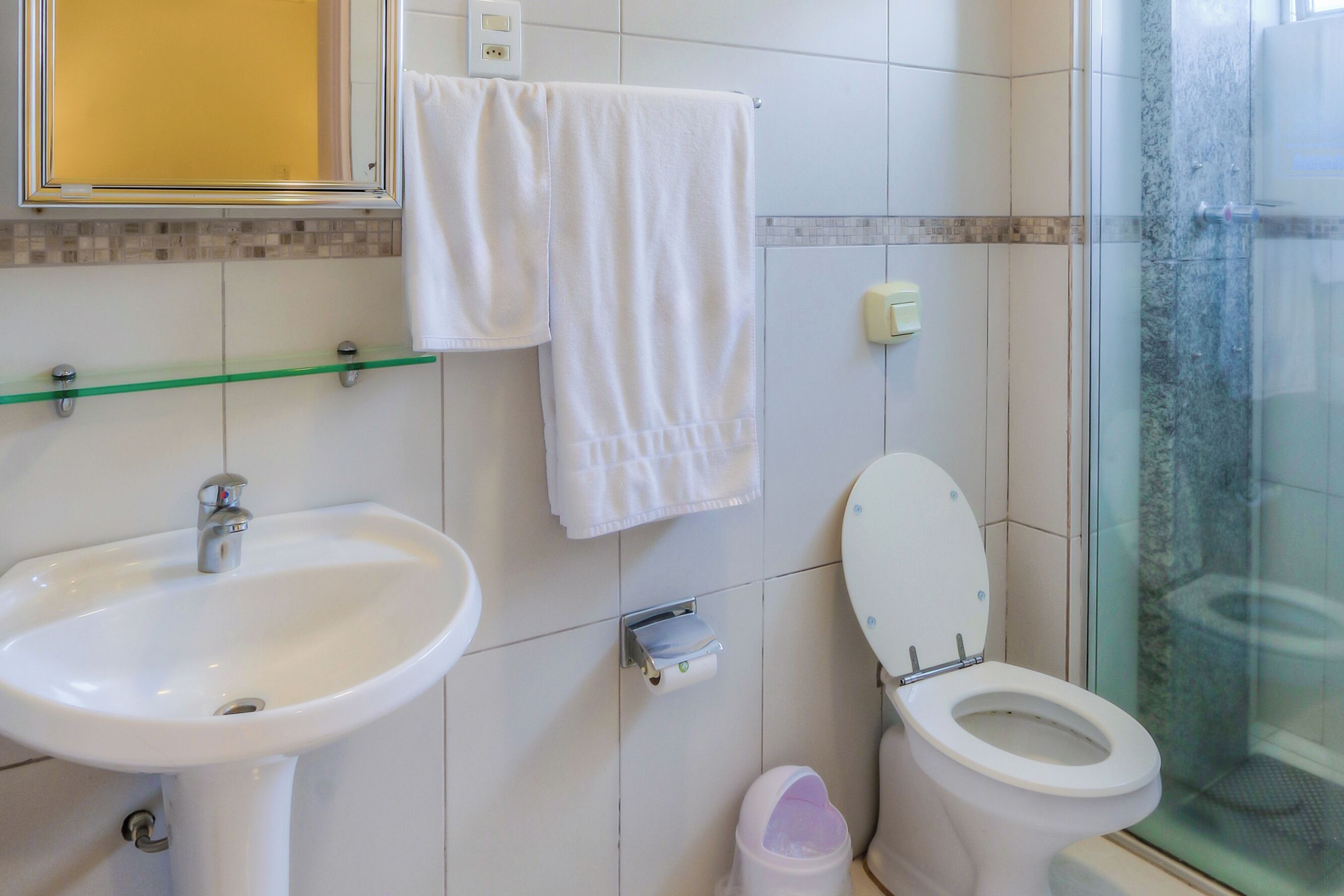 deluxe double room | bathroom | shower, free toiletries, towels