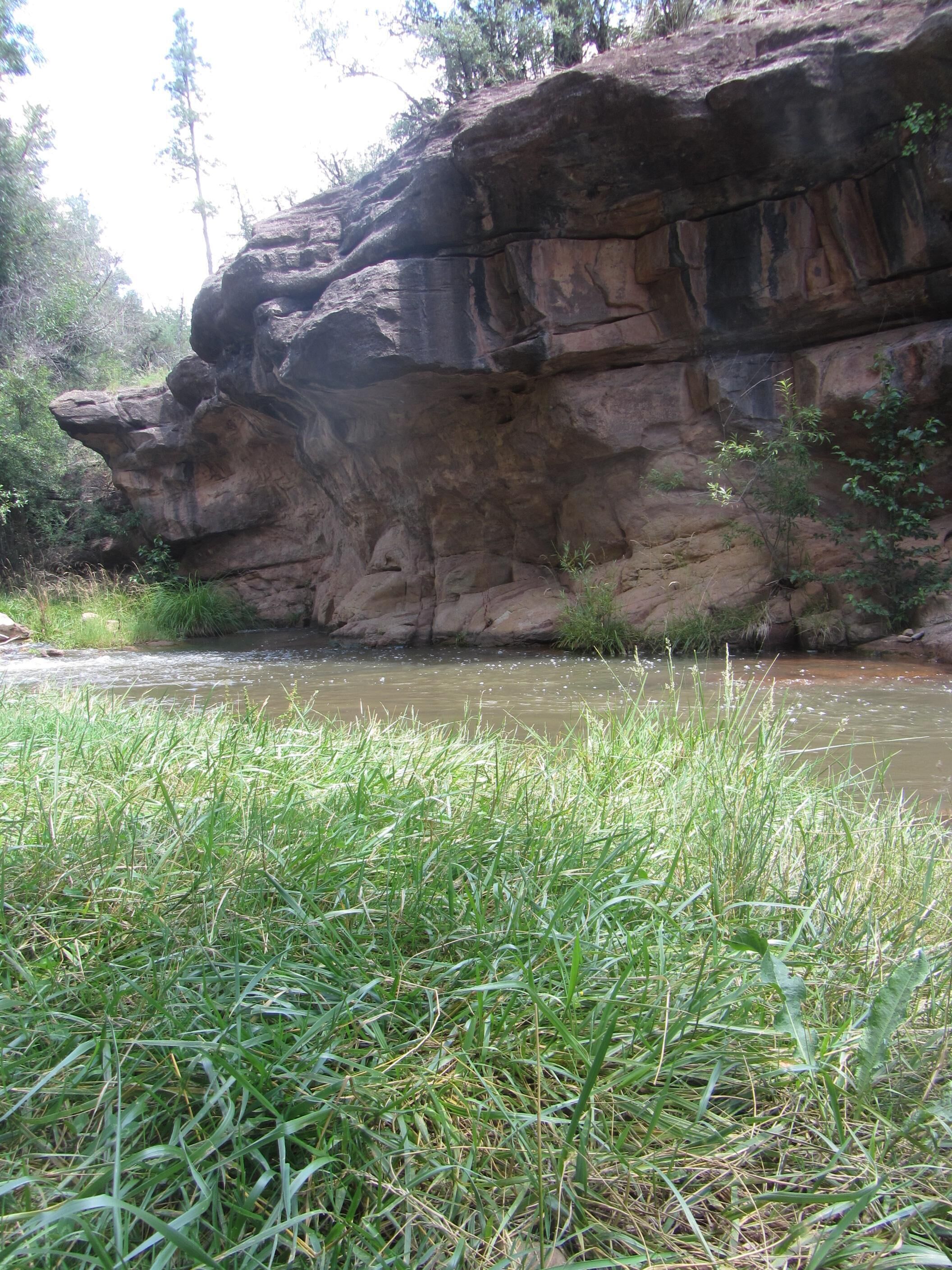 Un paysage naturel caractérisé par une falaise rocheuse et une rivière.