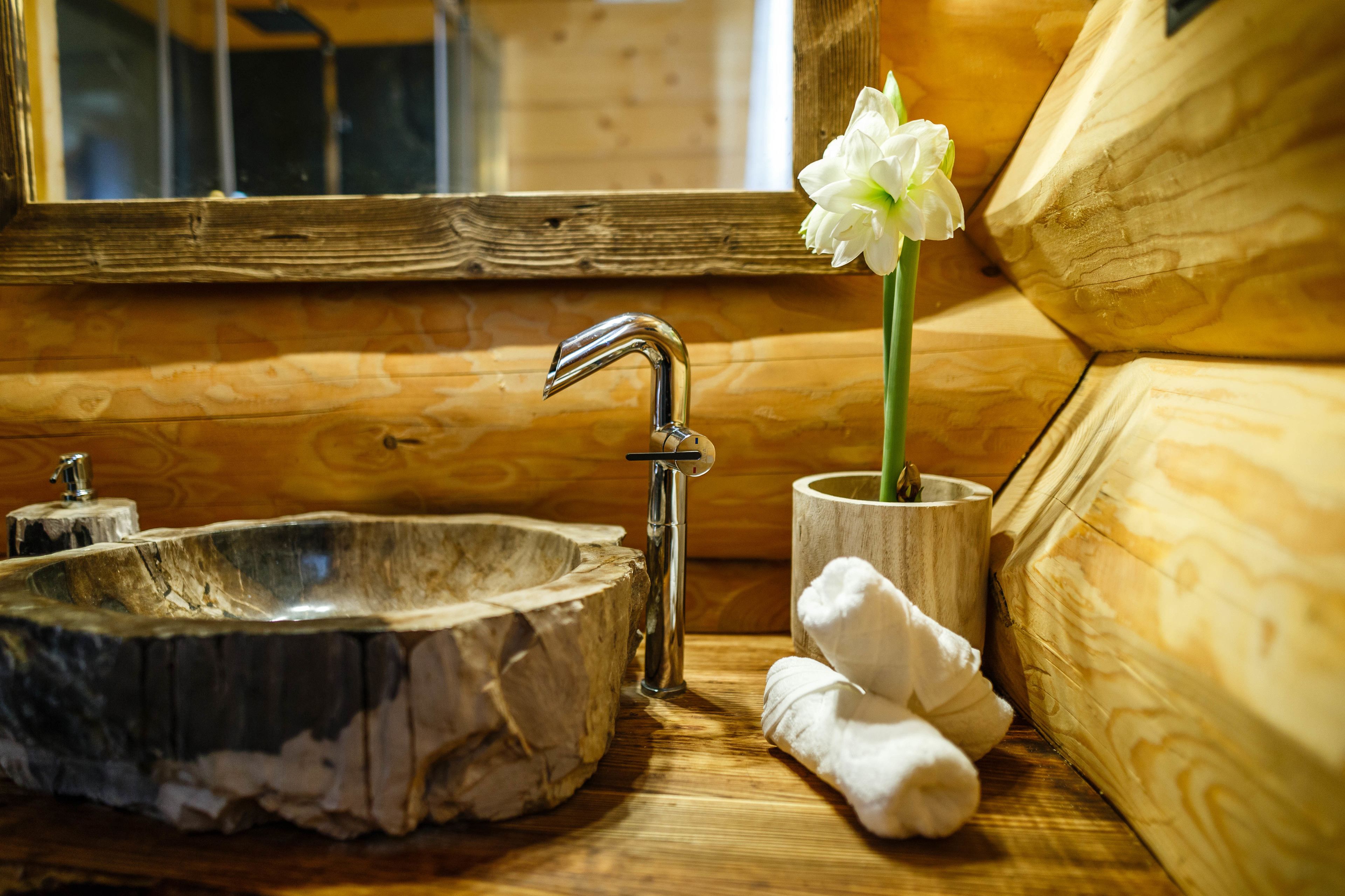 Panoramic Cabin | Bathroom | Hair dryer, towels