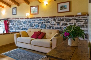 Leilighet – panorama, 1 soverom, peis, utsikt mot innsjø | Oppholdsområde | Flatskjerm-TV