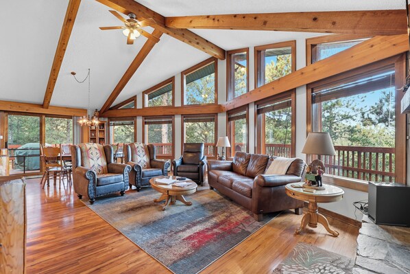 Smart TV, fireplace, DVD player, foosball