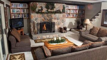 TV, fireplace, video games, DVD player