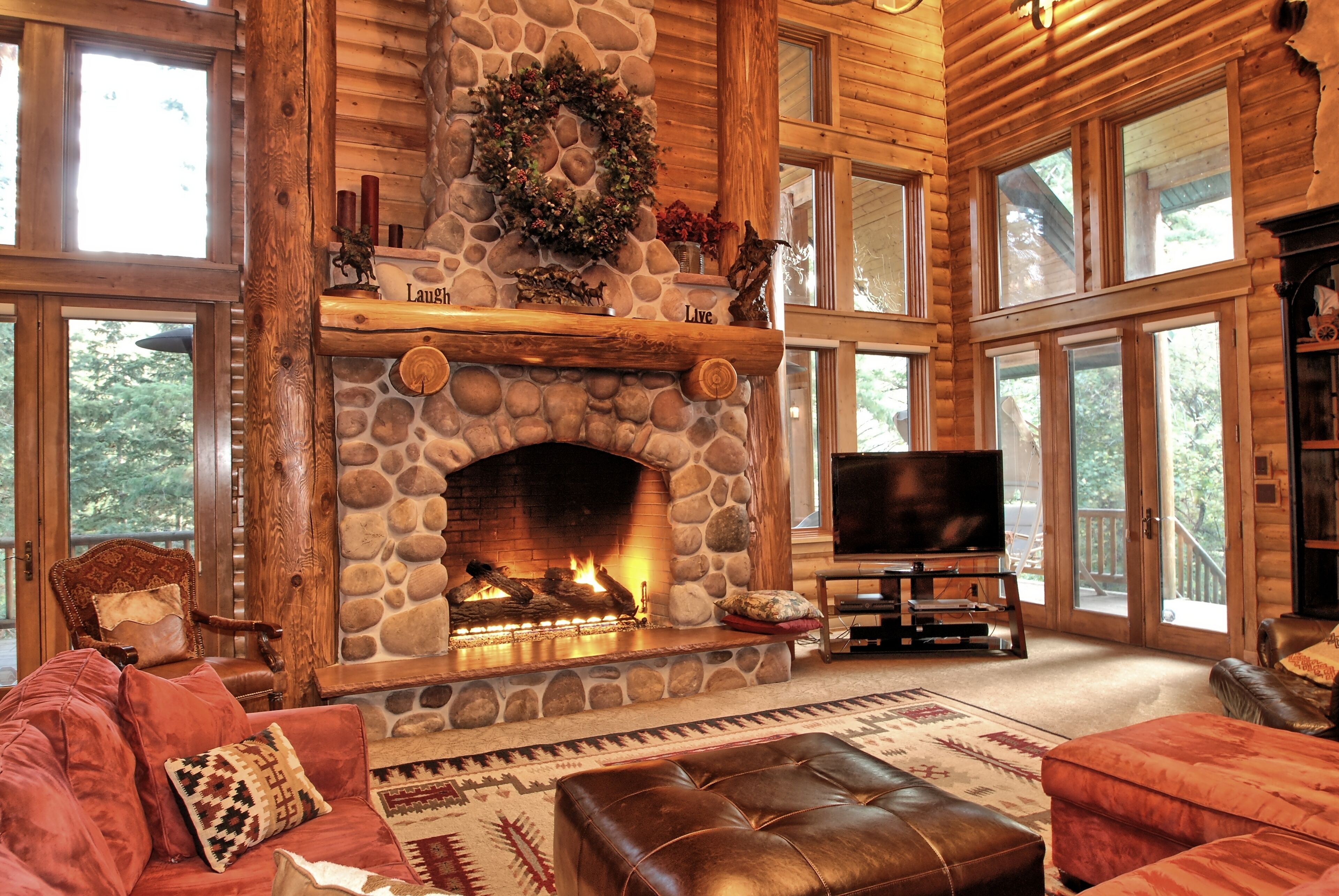 Smart TV, fireplace, video games, DVD player