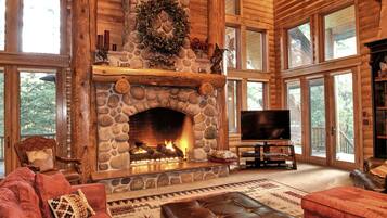 Smart TV, fireplace, video games, DVD player