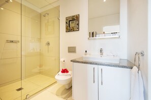 Appartement familial, 1 chambre | Salle de bain | Douche, serviettes fournies