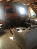 Standard Cabin, Multiple Beds, Non Smoking, Fireplace (The Red Twin Cabin) | Living room | 32-inch Smart TV with satellite channels, TV