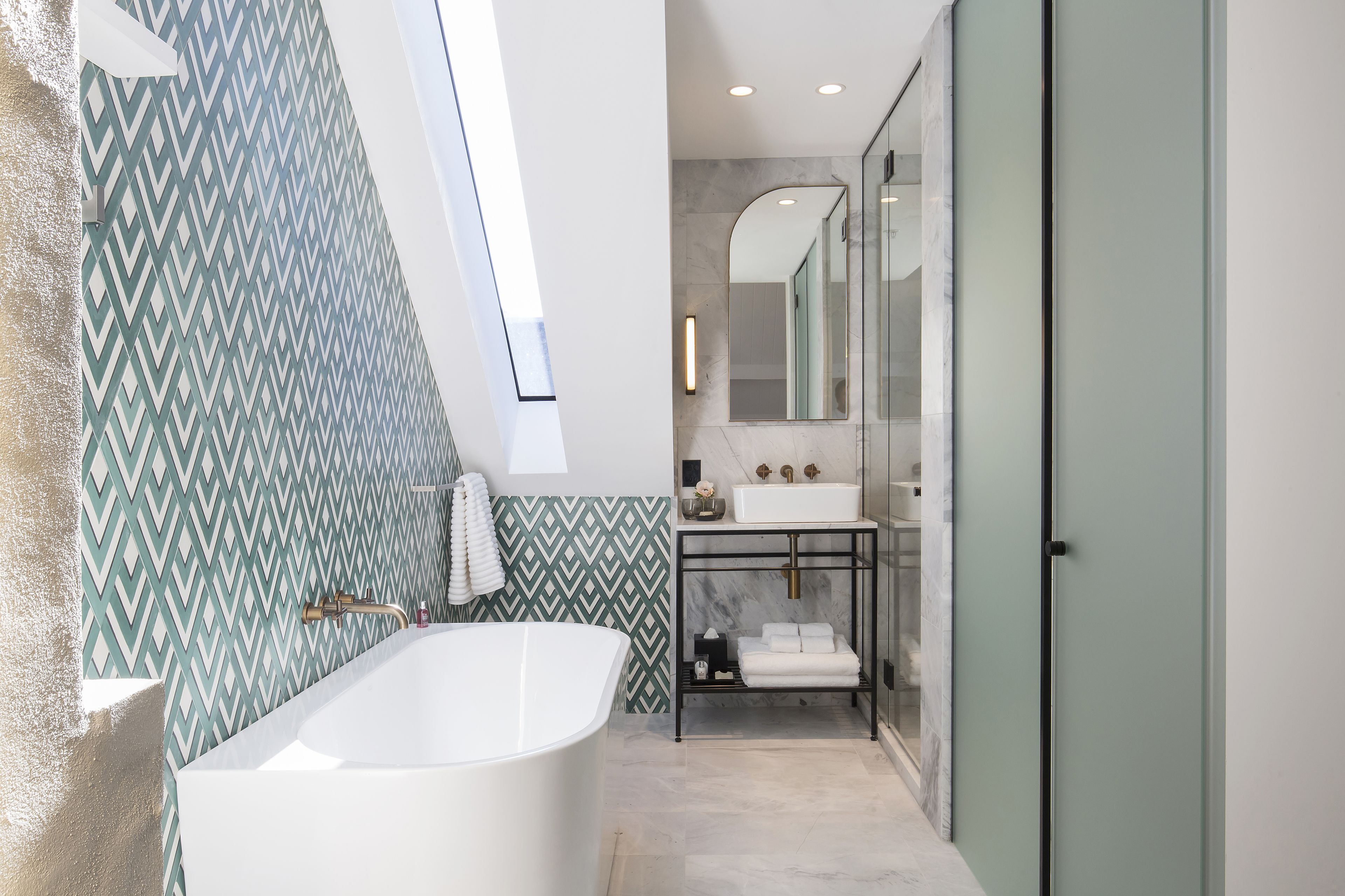 master | bathroom | shower, rainfall showerhead, free toiletries, hair dryer