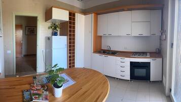 Frigorífico, microondas, horno y placa de cocina