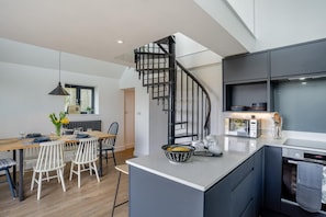 Microwave, oven, dishwasher, high chair