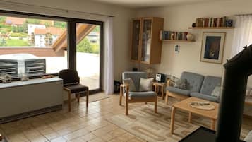 Smart TV, DVD player, books, video library