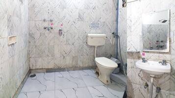 Shower, free toiletries, towels, soap