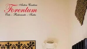 A hotel room with a bed, a wall-mounted sink, and a radiator. - Forentum Suite (Lavello)