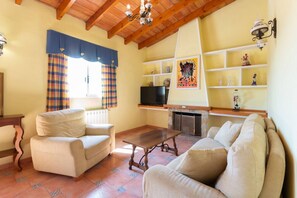 Télévision, cheminée, table de tennis de table