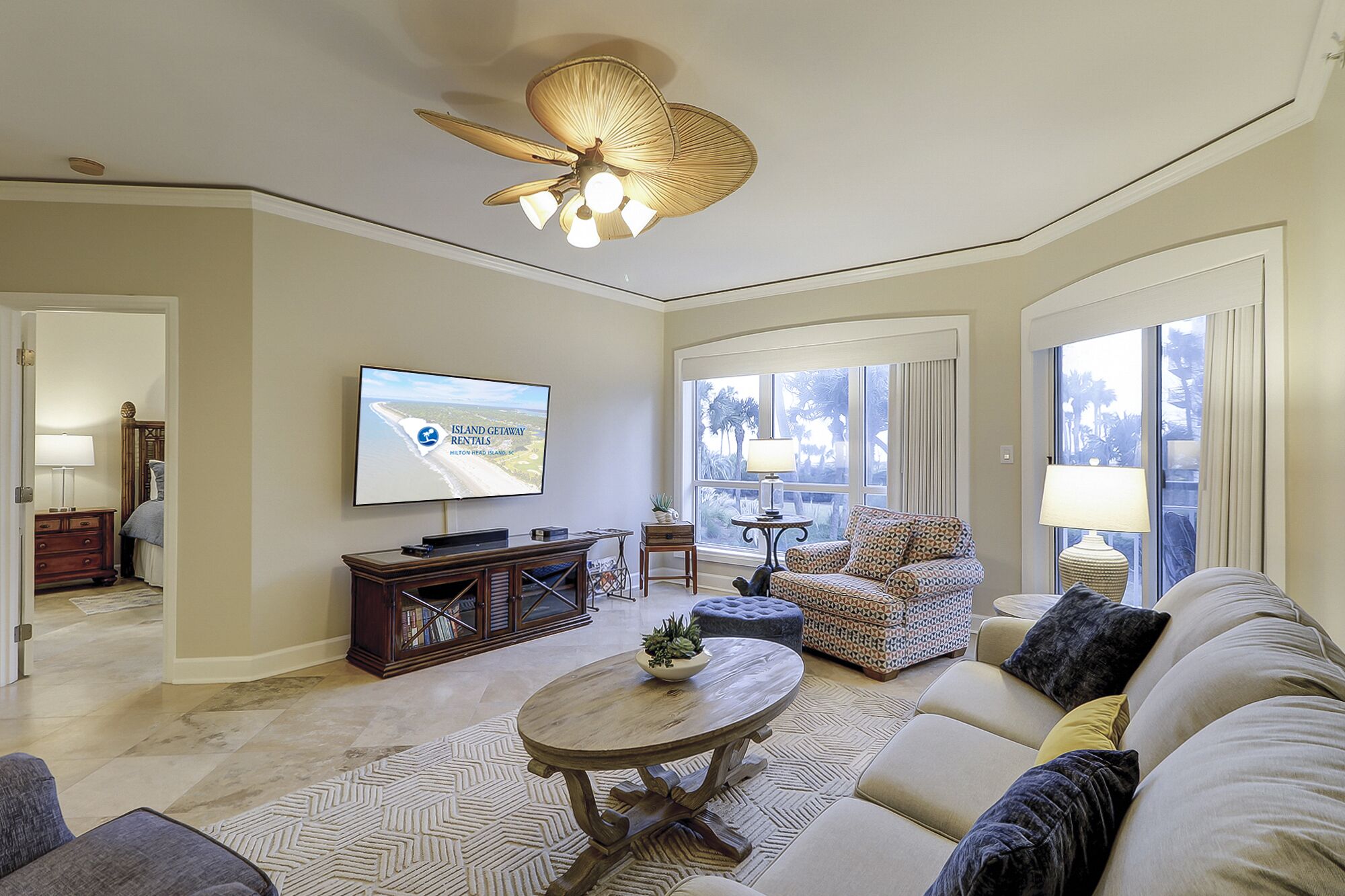 Flat-screen TV, books