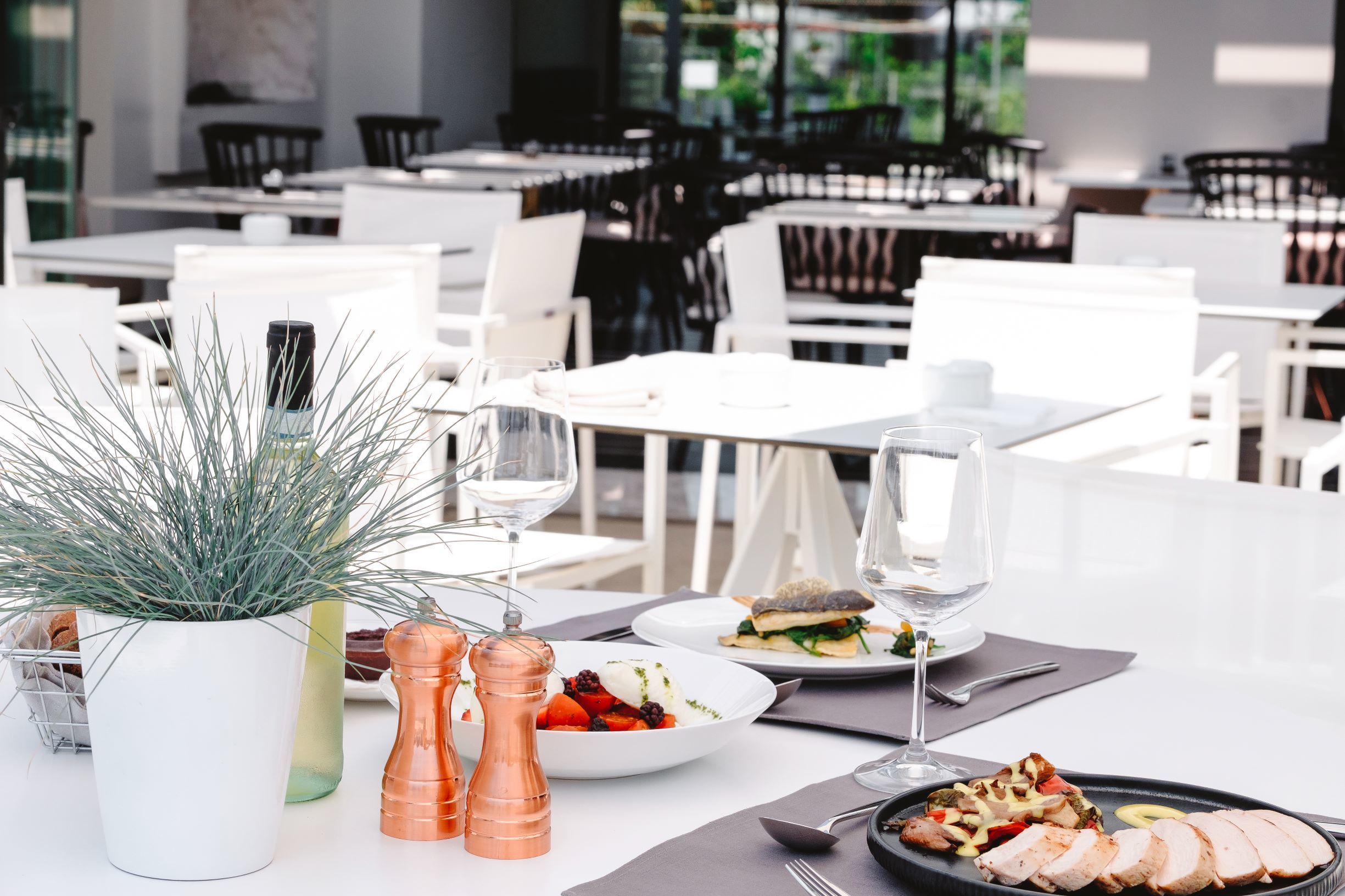 seasonal outdoor pool, pool umbrellas, pool loungers