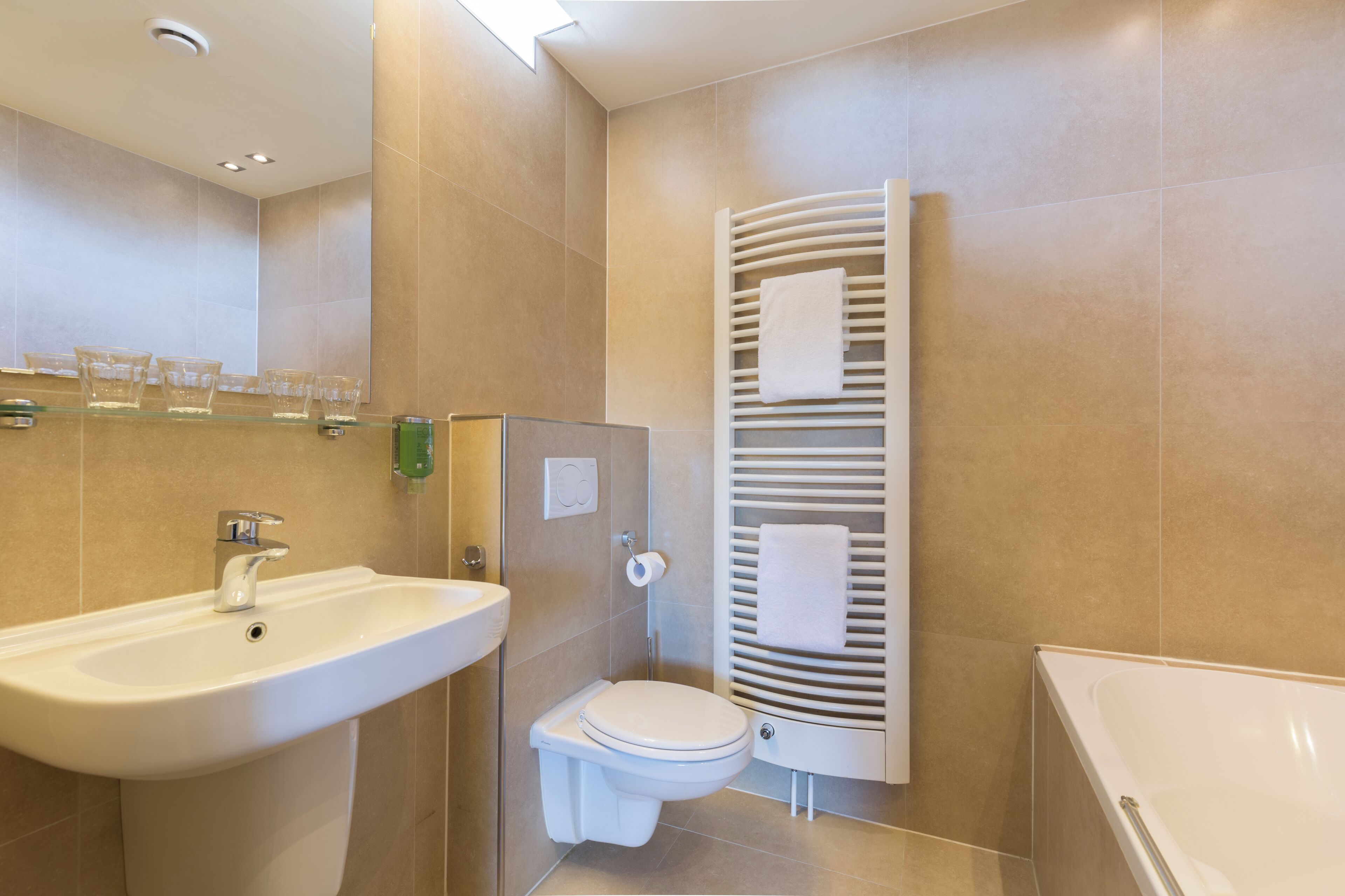 shower, eco-friendly toiletries, hair dryer, towels